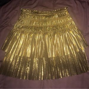 Metallic Gold Pleated Skirt | Size M | Current Air